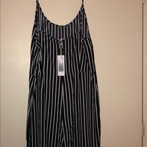 NAVY BLUE & WHITE PLUS SIZE JUMPSUIT